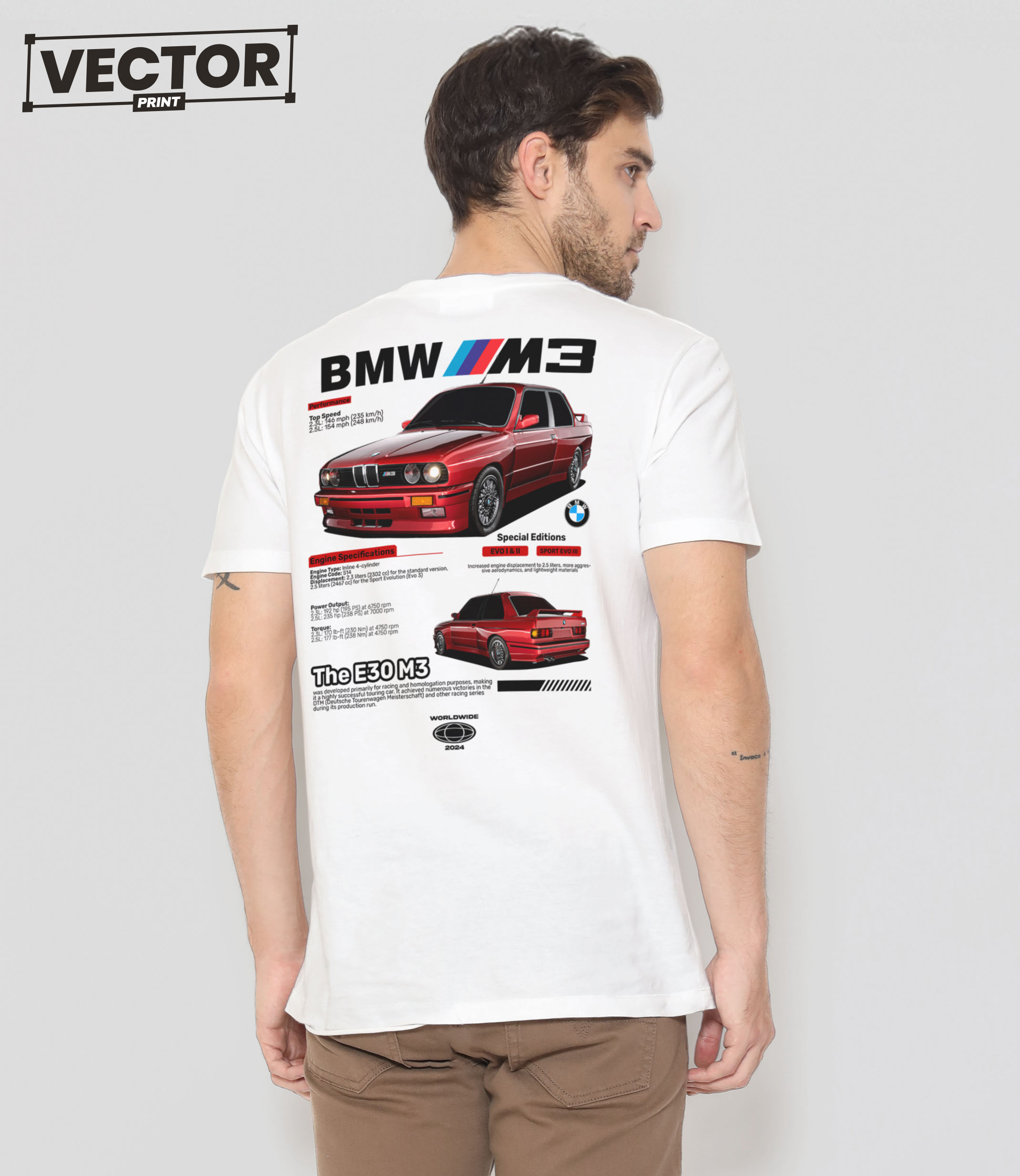 Чоловіча біла футболка з принтом bmw 3.0 csl #1
