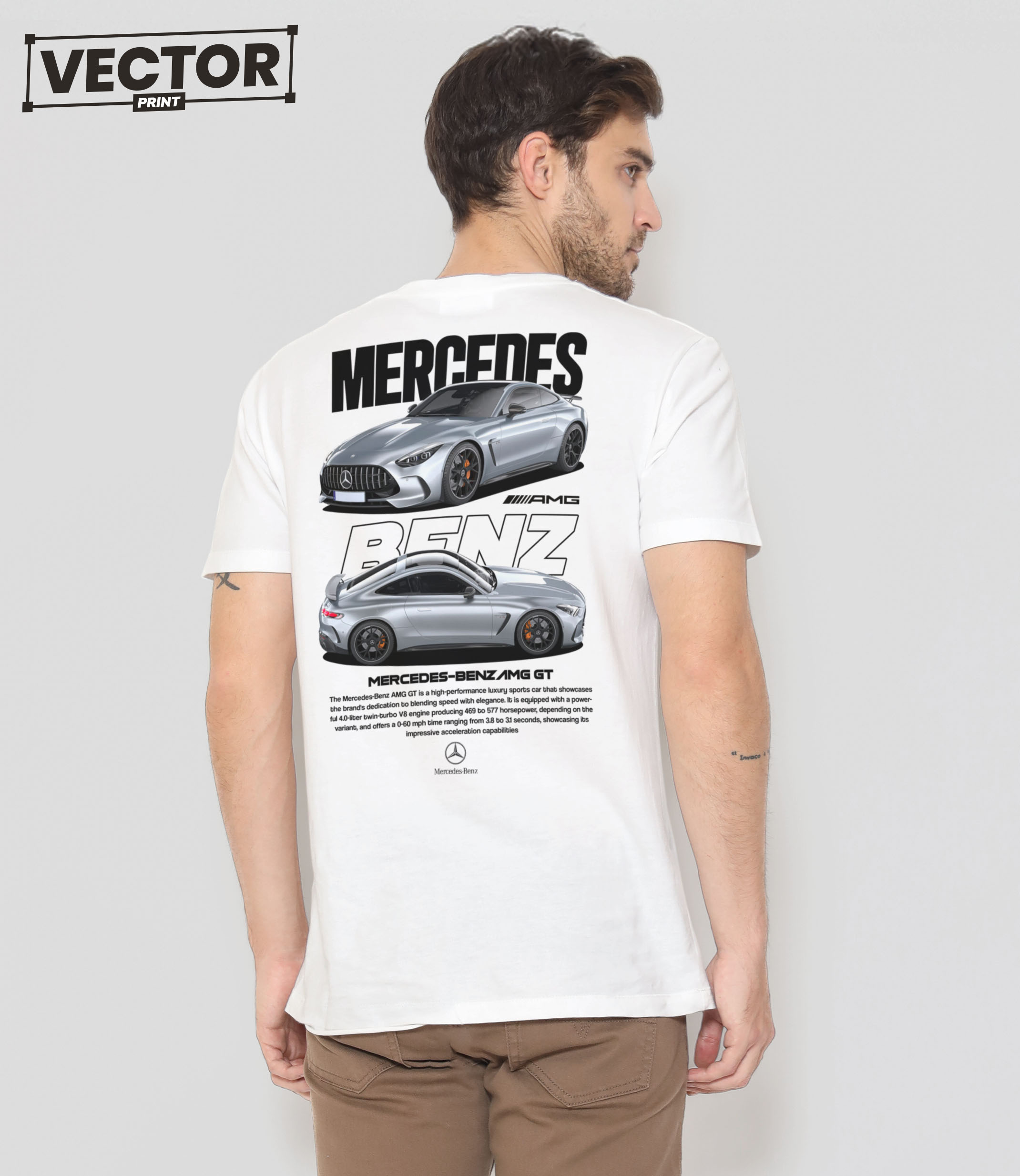 Чоловіча біла футболка з принтом mercdes benz amg gt #8