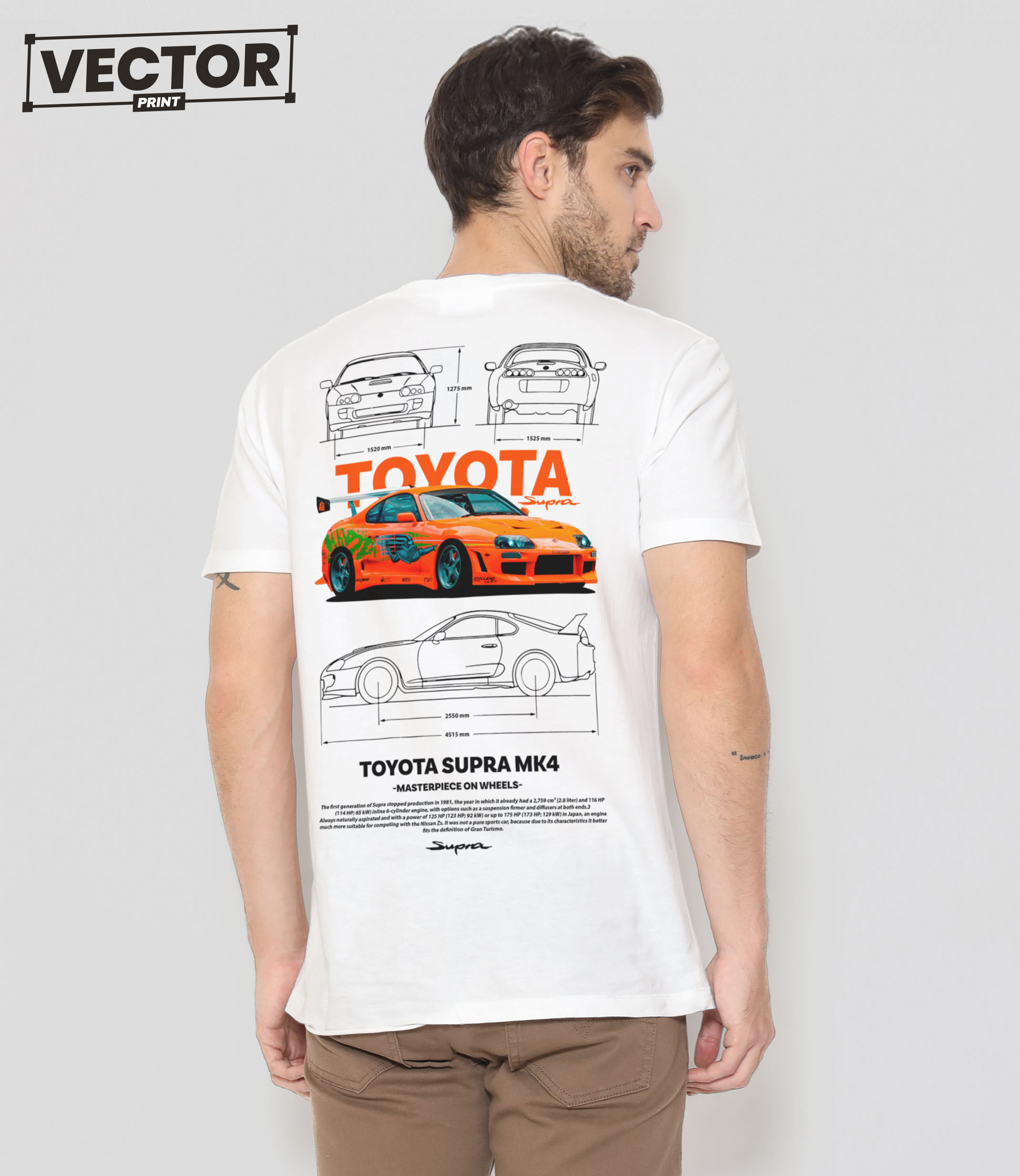 (Копія)Чоловіча біла футболка з принтом toyota supra 3gen #14