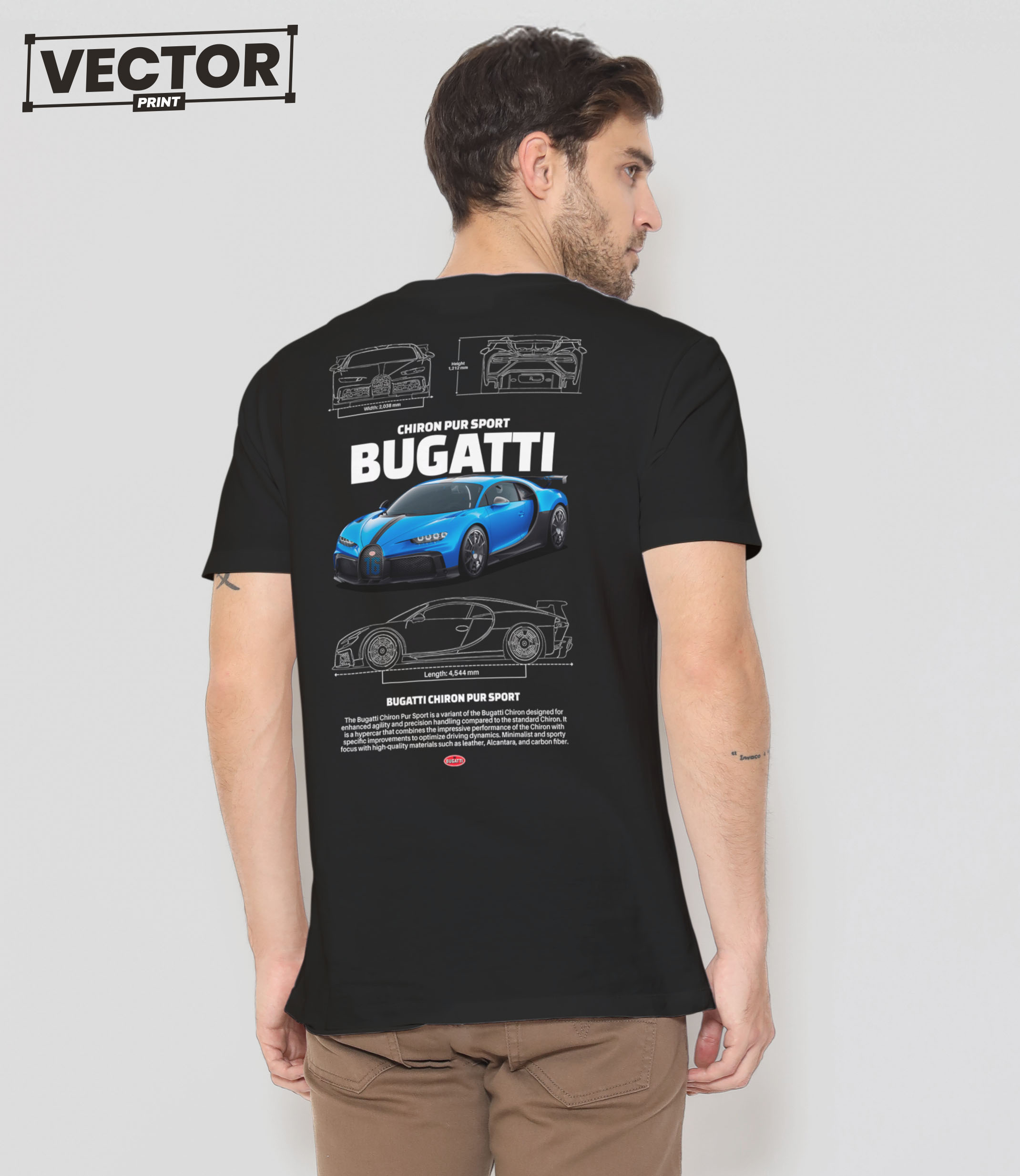 Чоловіча чорна футболка з принтом BUGATTI CHIRON 07