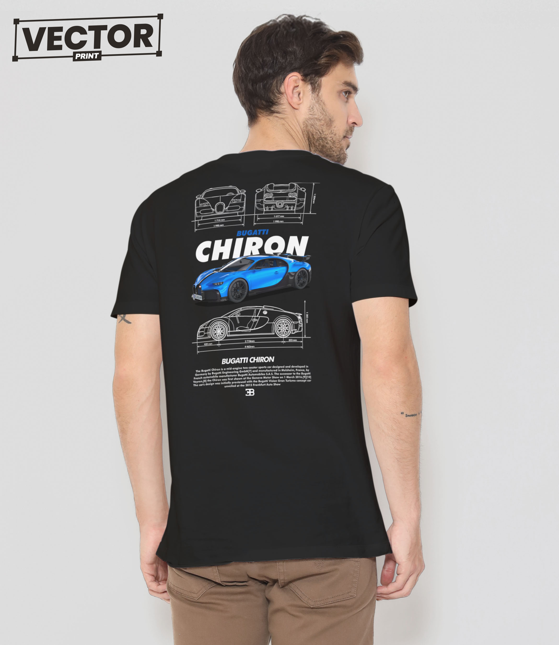 Чоловіча чорна футболка з принтом BUGATTI CHIRON 09