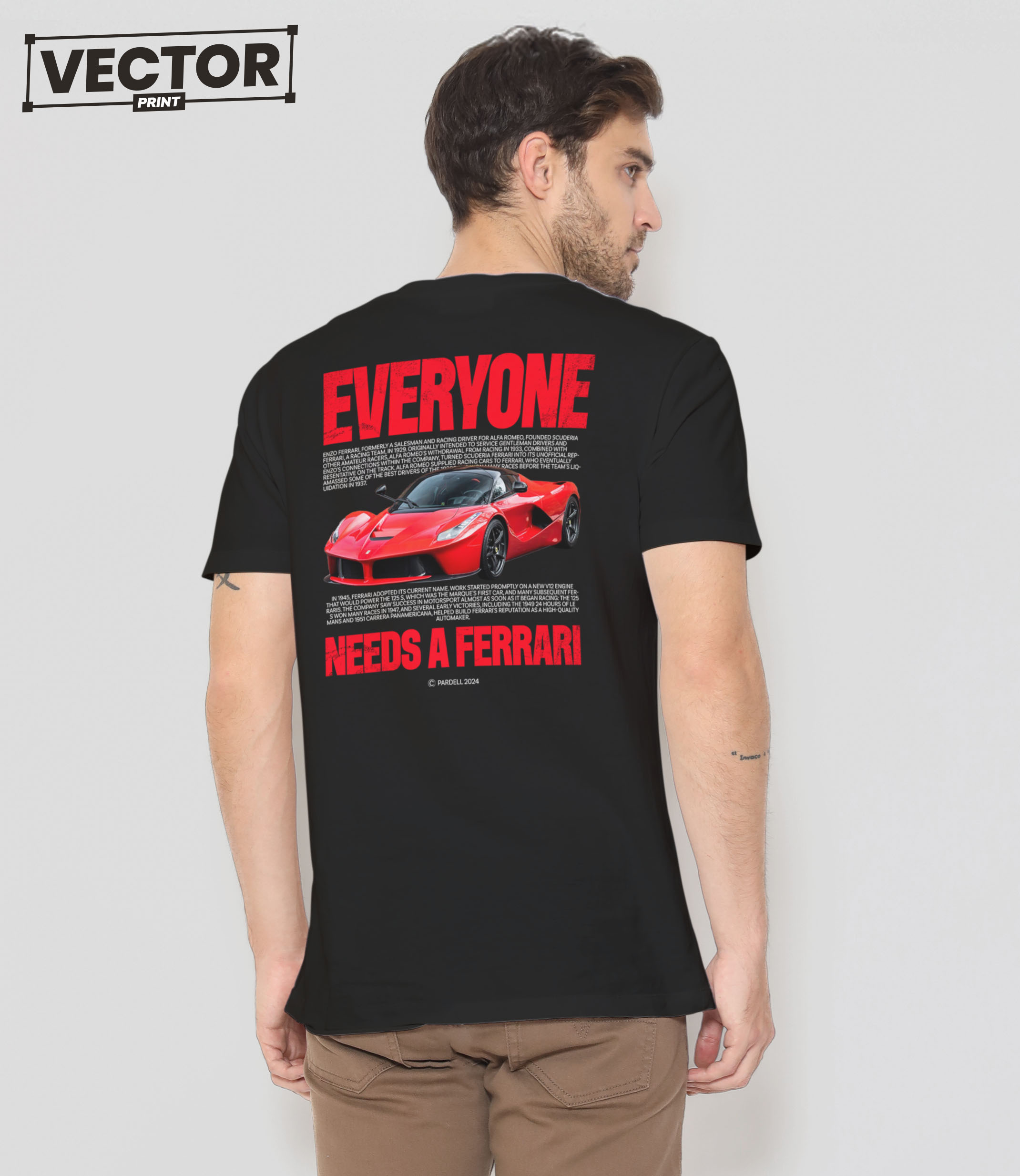 Чоловіча чорна футболка з принтом FERRARI Enzo 09