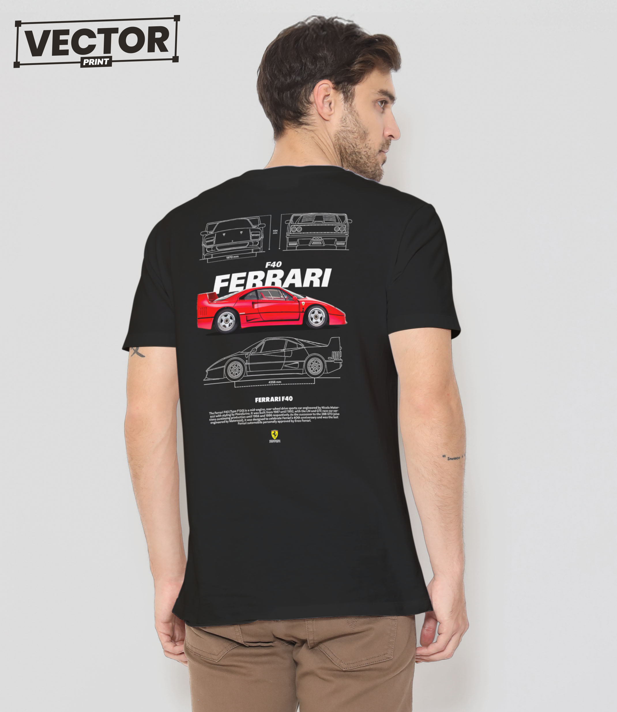 Чоловіча чорна футболка з принтом FERRARI F40 03