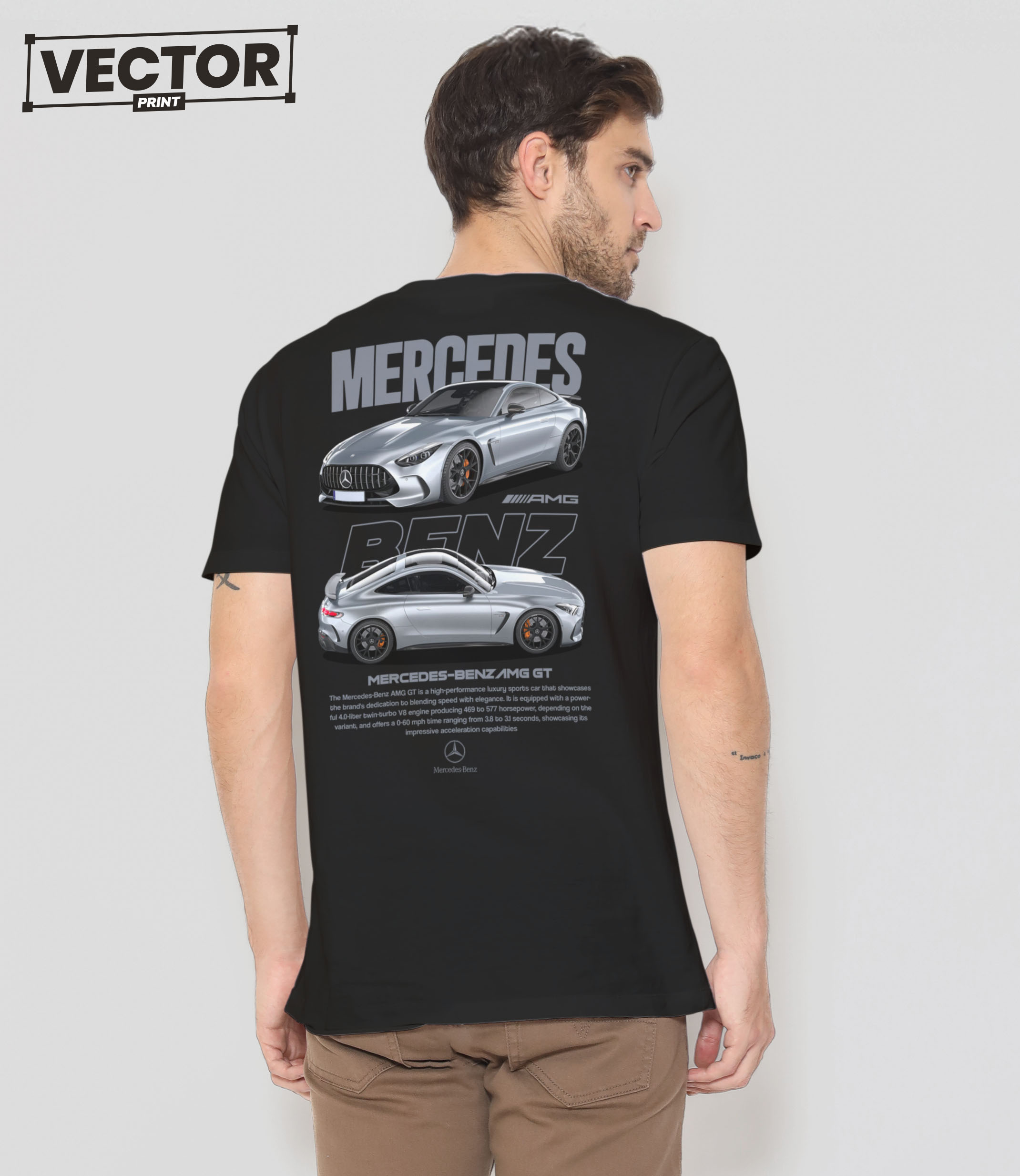 Чоловіча чорна футболка з принтом MERCEDES-BENZ GT_20