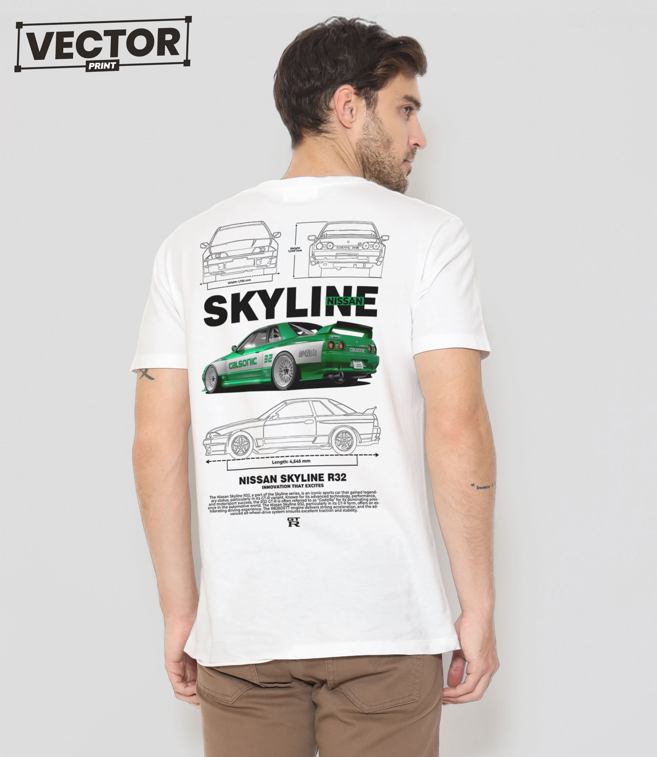 (Копія)Чоловіча біла футболка з принтом nissan skyline #33