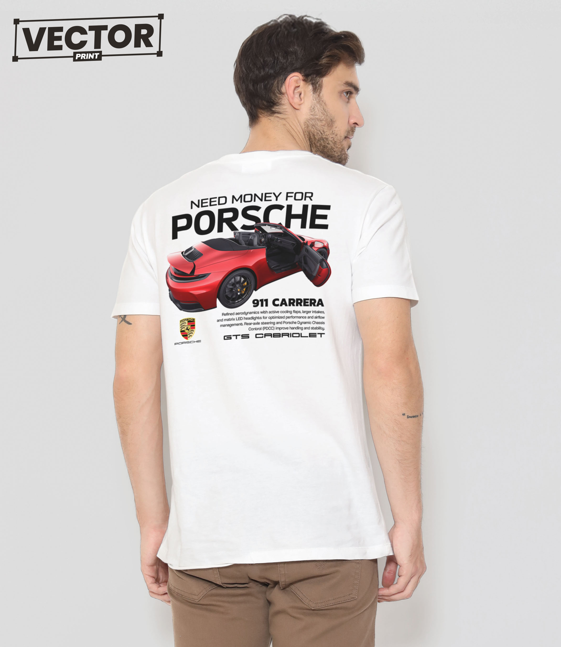 Чоловіча біла футболка з принтом porsche 718 cayman #63