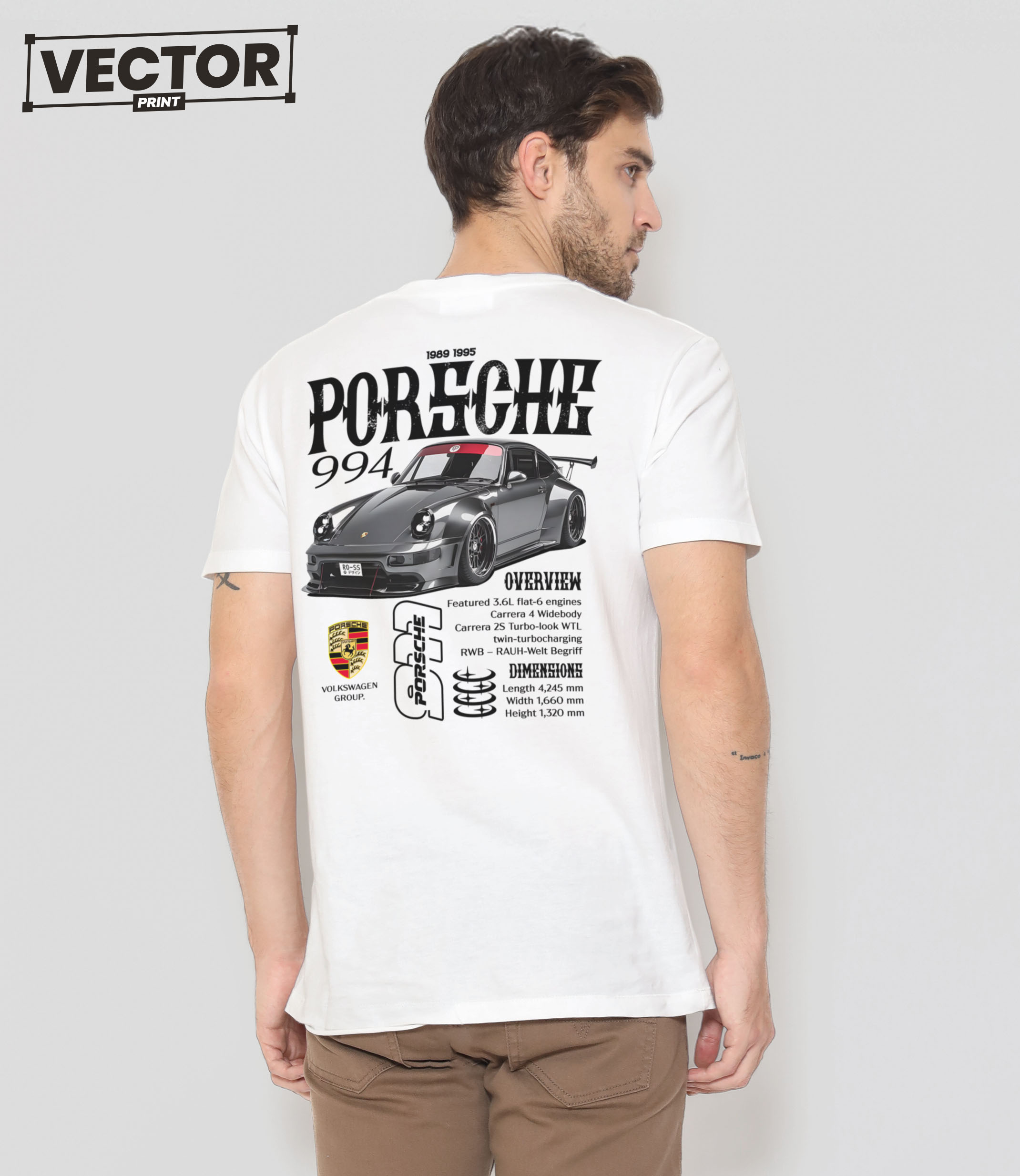 (Копія)Чоловіча біла футболка з принтом porsche 911 turbo #28