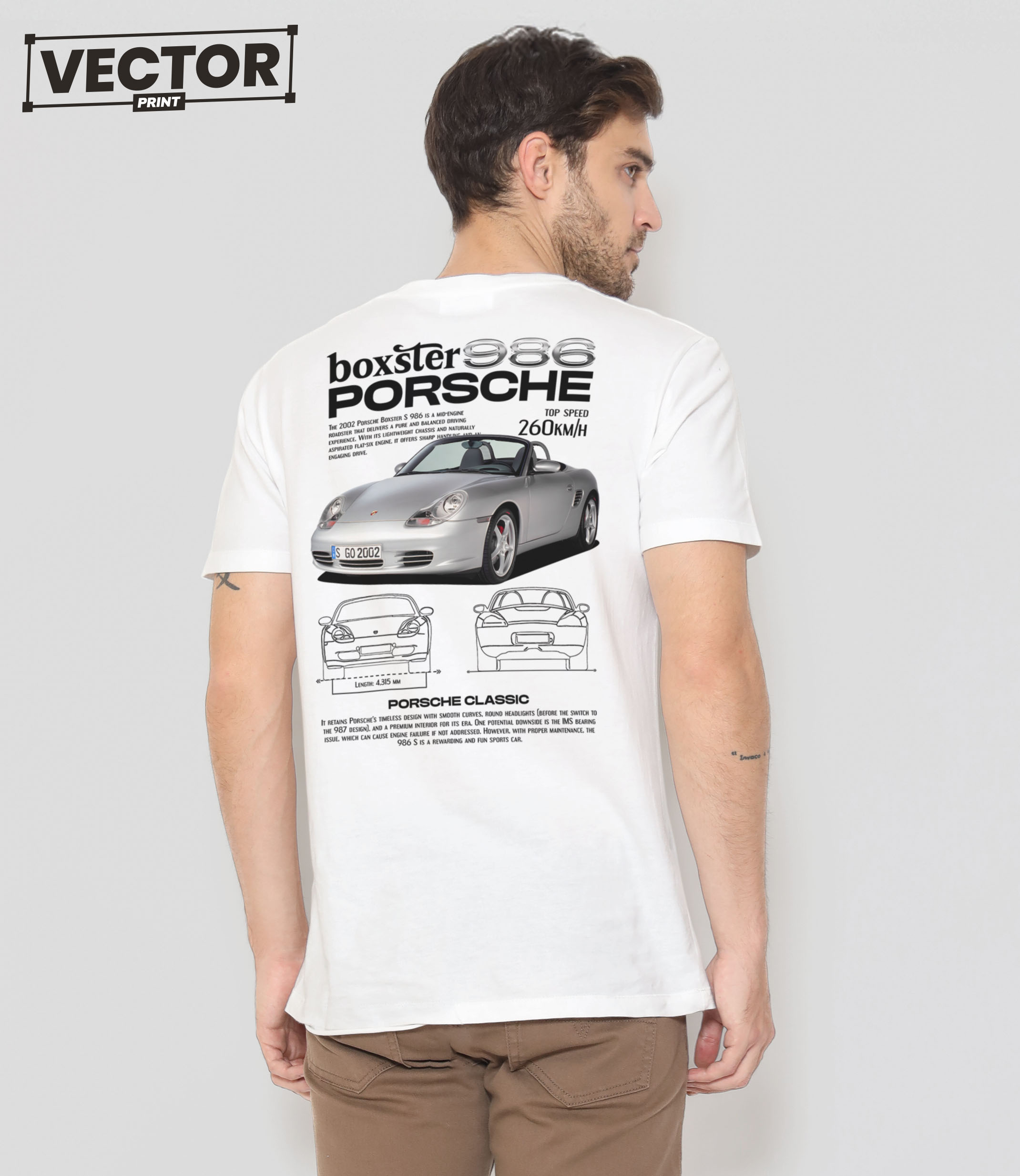 (Копія)Чоловіча біла футболка з принтом porsche boxter 986 #59