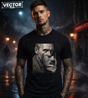 Чоловіча чорна футболка з принтом VECTOR_HORROR_0001