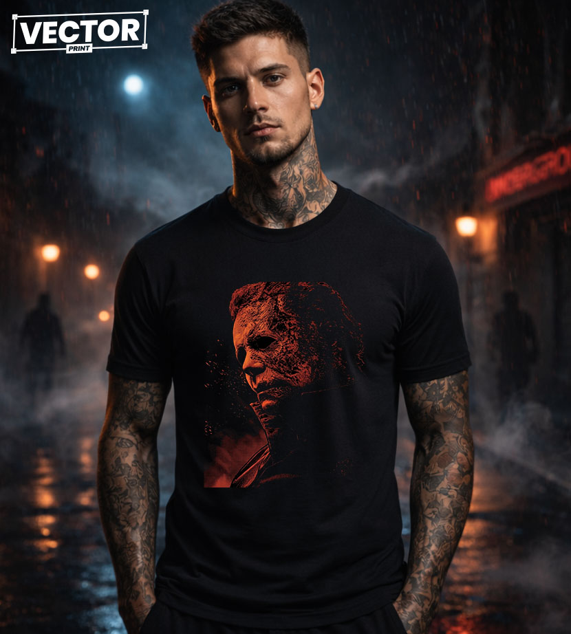 Чоловіча чорна футболка з принтом VECTOR_HORROR_0002