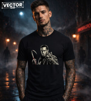 Чоловіча чорна футболка з принтом VECTOR_HORROR_0003