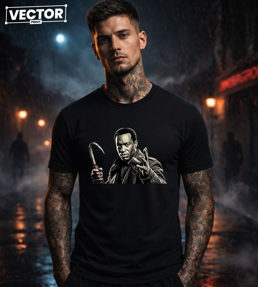 Чоловіча чорна футболка з принтом VECTOR_HORROR_0003