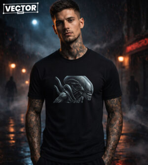 Чоловіча чорна футболка з принтом VECTOR_HORROR_0004