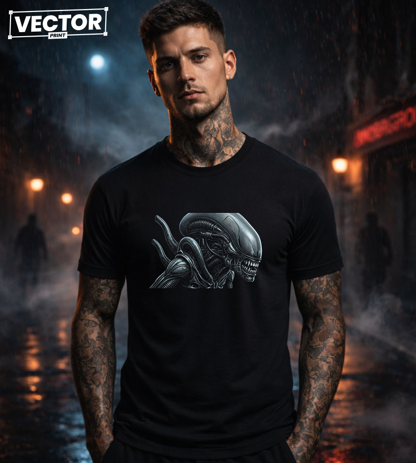 Чоловіча чорна футболка з принтом VECTOR_HORROR_0004