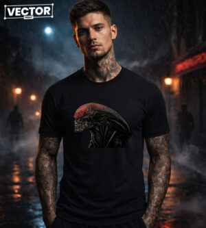Чоловіча чорна футболка з принтом VECTOR_HORROR_0005