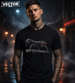 Чоловіча чорна футболка з принтом VECTOR_HORROR_0006