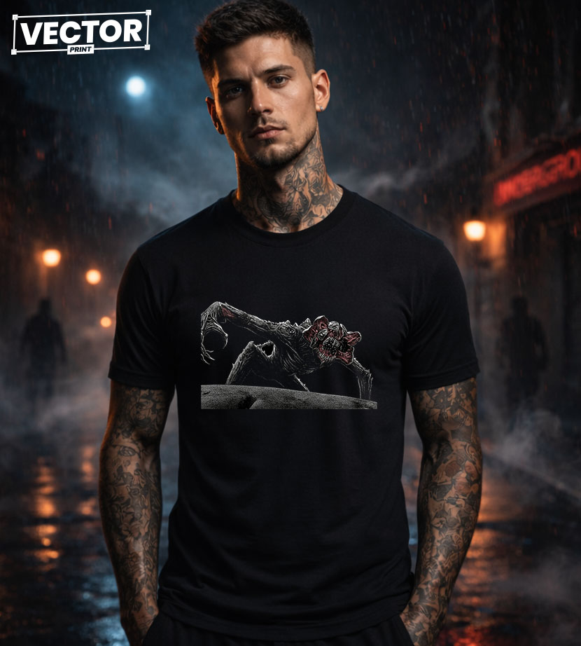 Чоловіча чорна футболка з принтом VECTOR_HORROR_0006