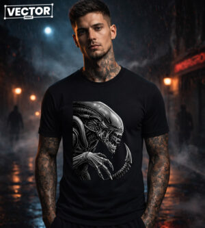 Чоловіча чорна футболка з принтом VECTOR_HORROR_0007