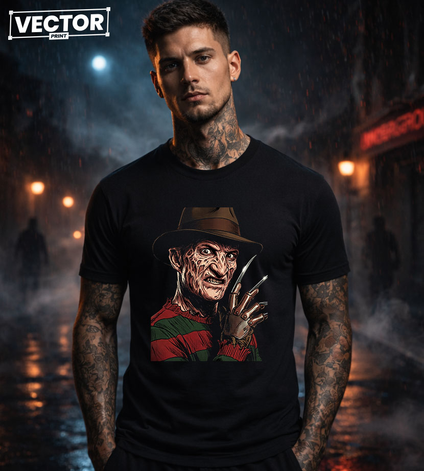 Чоловіча чорна футболка з принтом VECTOR_HORROR_0008