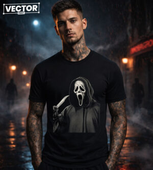 Чоловіча чорна футболка з принтом VECTOR_HORROR_0009