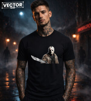 Чоловіча чорна футболка з принтом VECTOR_HORROR_0010
