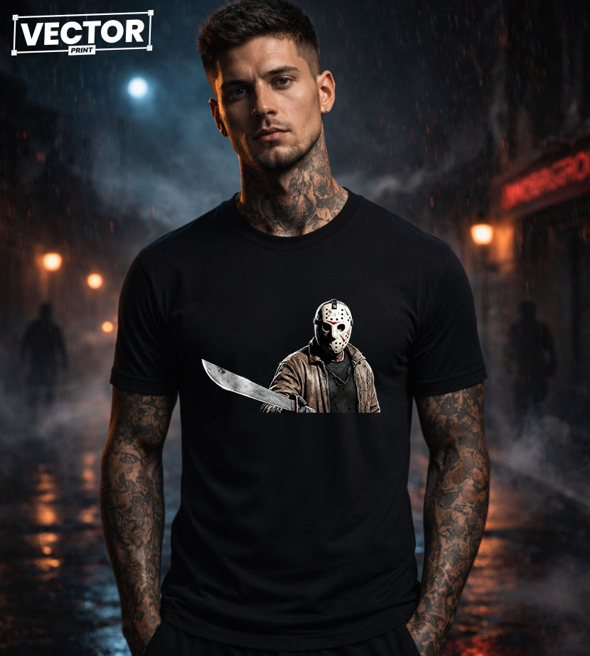 Чоловіча чорна футболка з принтом VECTOR_HORROR_0010