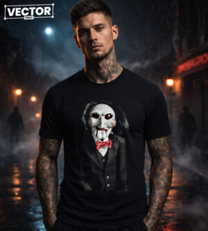 Чоловіча чорна футболка з принтом VECTOR_HORROR_0011