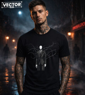 Чоловіча чорна футболка з принтом VECTOR_HORROR_0012