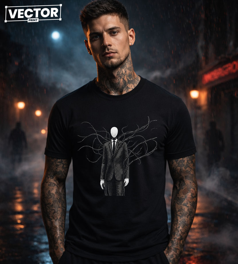 Чоловіча чорна футболка з принтом VECTOR_HORROR_0012