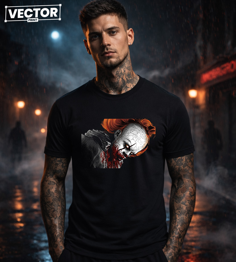 Чоловіча чорна футболка з принтом VECTOR_HORROR_0013