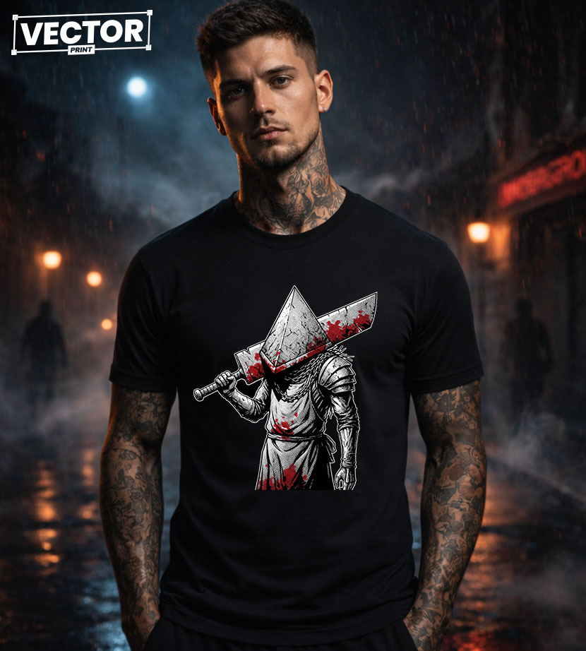 Чоловіча чорна футболка з принтом VECTOR_HORROR_0014