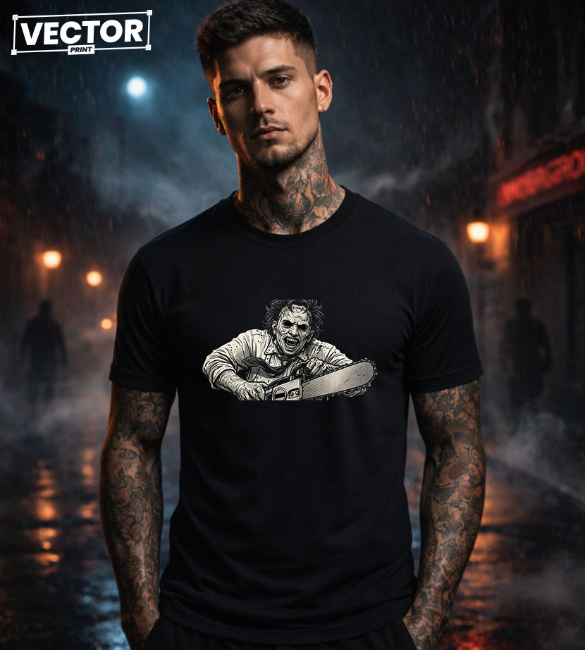Чоловіча чорна футболка з принтом VECTOR_HORROR_0016