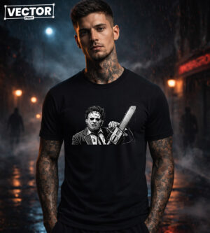 Чоловіча чорна футболка з принтом VECTOR_HORROR_0017