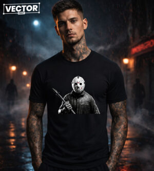 Чоловіча чорна футболка з принтом VECTOR_HORROR_0018
