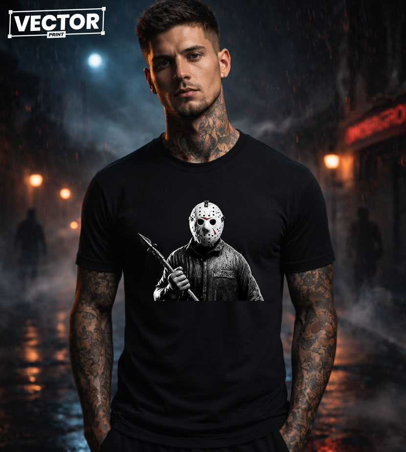 Чоловіча чорна футболка з принтом VECTOR_HORROR_0018