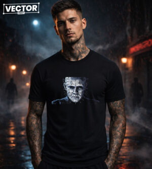 Чоловіча чорна футболка з принтом VECTOR_HORROR_0022