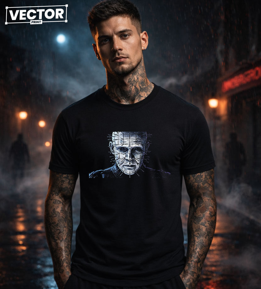 Чоловіча чорна футболка з принтом VECTOR_HORROR_0022
