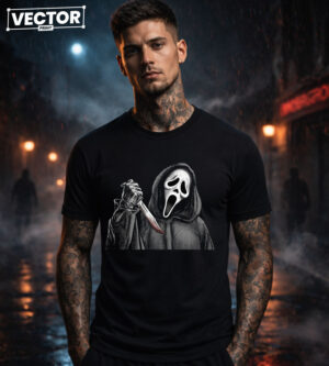 Чоловіча чорна футболка з принтом VECTOR_HORROR_0023