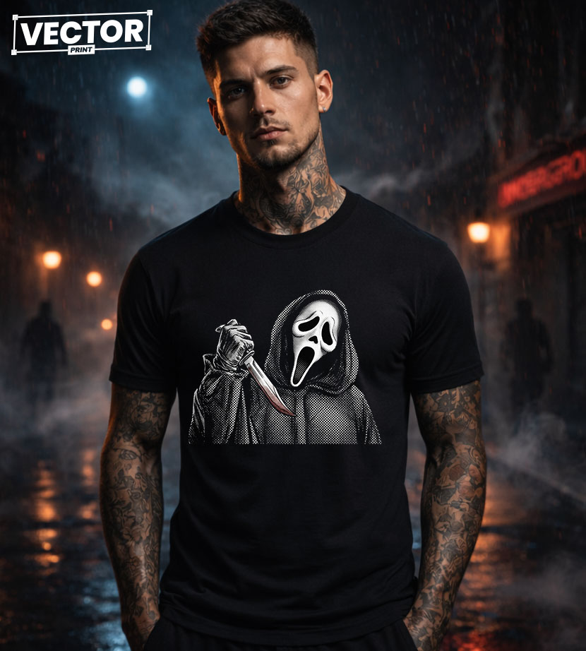 Чоловіча чорна футболка з принтом VECTOR_HORROR_0023