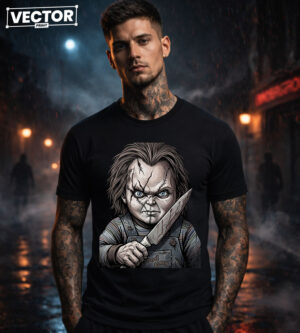 Чоловіча чорна футболка з принтом VECTOR_HORROR_0024