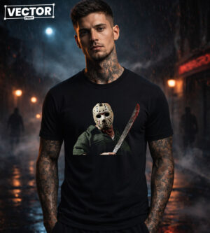 Чоловіча чорна футболка з принтом VECTOR_HORROR_0025