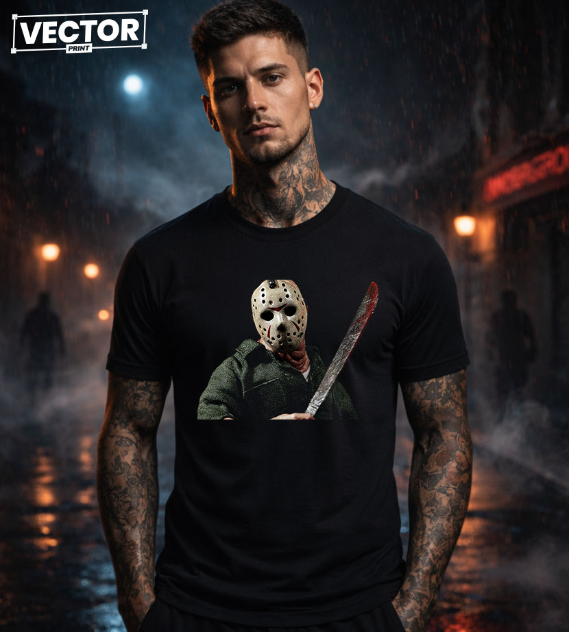 Чоловіча чорна футболка з принтом VECTOR_HORROR_0025