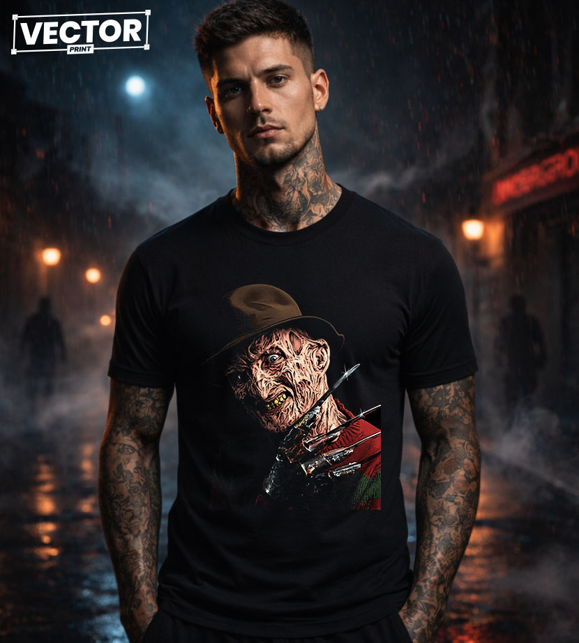 Чоловіча чорна футболка з принтом VECTOR_HORROR_0026
