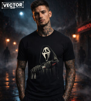 Чоловіча чорна футболка з принтом VECTOR_HORROR_0028