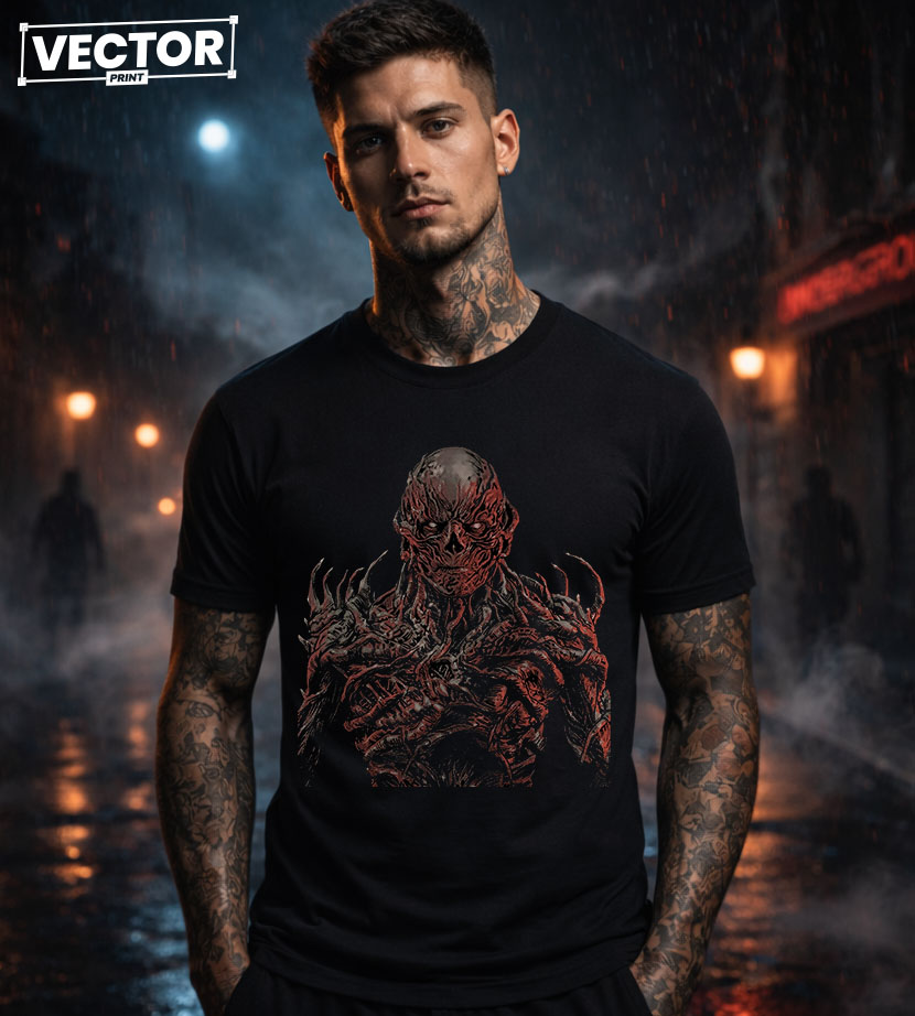Чоловіча чорна футболка з принтом VECTOR_HORROR_0029