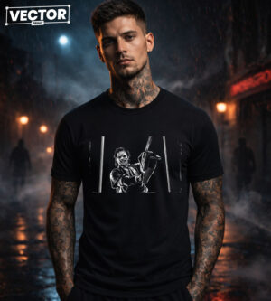 Чоловіча чорна футболка з принтом VECTOR_HORROR_0031