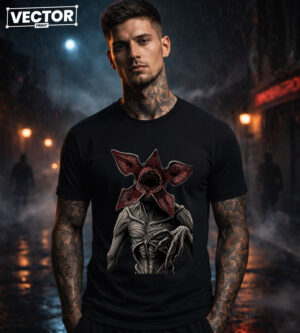 Чоловіча чорна футболка з принтом VECTOR_HORROR_0032