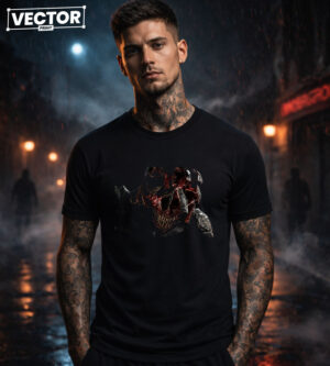 Чоловіча чорна футболка з принтом VECTOR_HORROR_0034