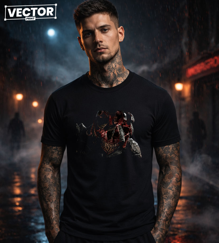 Чоловіча чорна футболка з принтом VECTOR_HORROR_0034