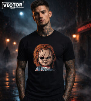 Чоловіча чорна футболка з принтом VECTOR_HORROR_0035